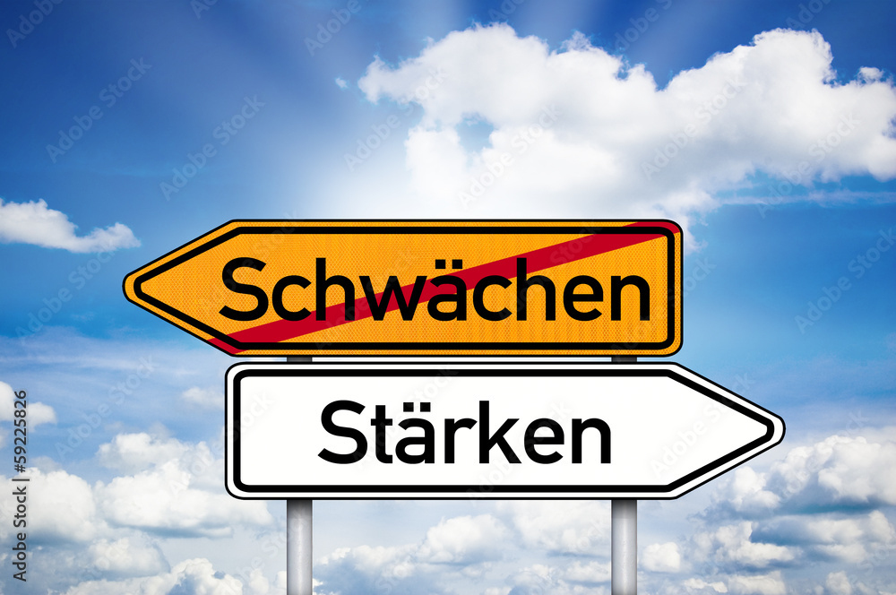 Wegweiser mit Schwächen und Stärken Wegweiser mit Schwächen und Stärken