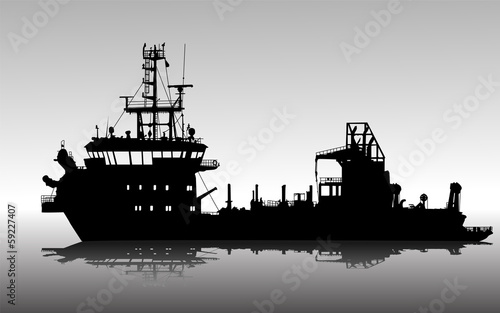 Vector illustration of silhouette of the sea cargo ship