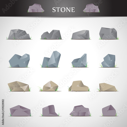 Stone Icons Set - Isolated On Gray Background - Vector