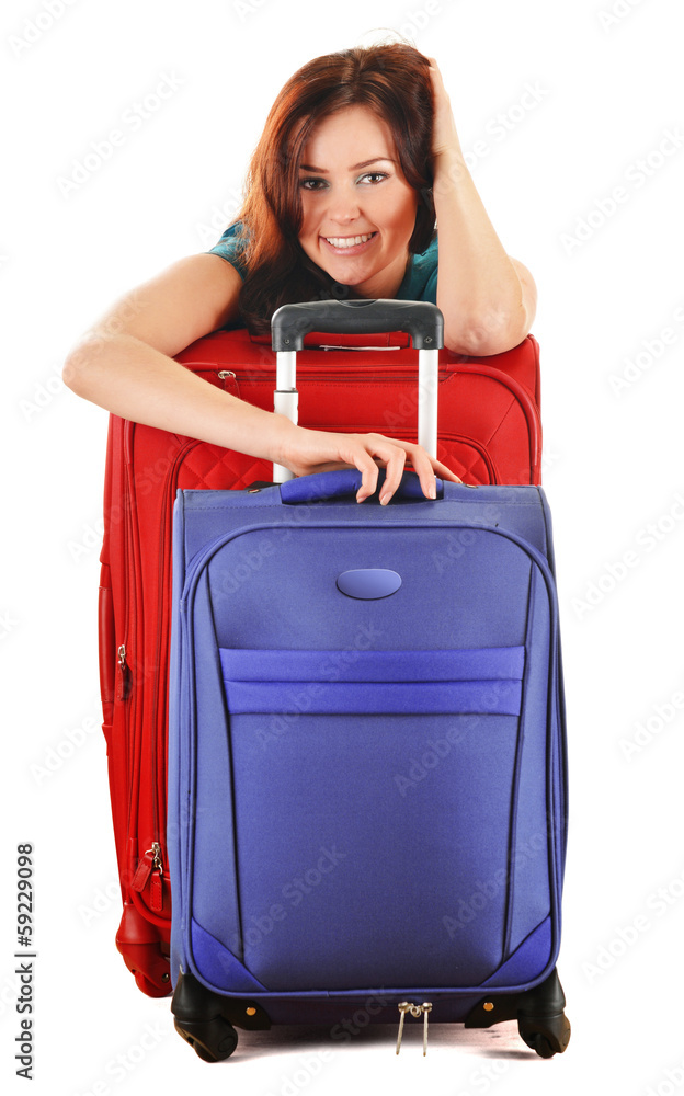 Young woman with travel suitcases. Tourist ready for a trip Young woman with travel suitcases. Tourist ready for a trip