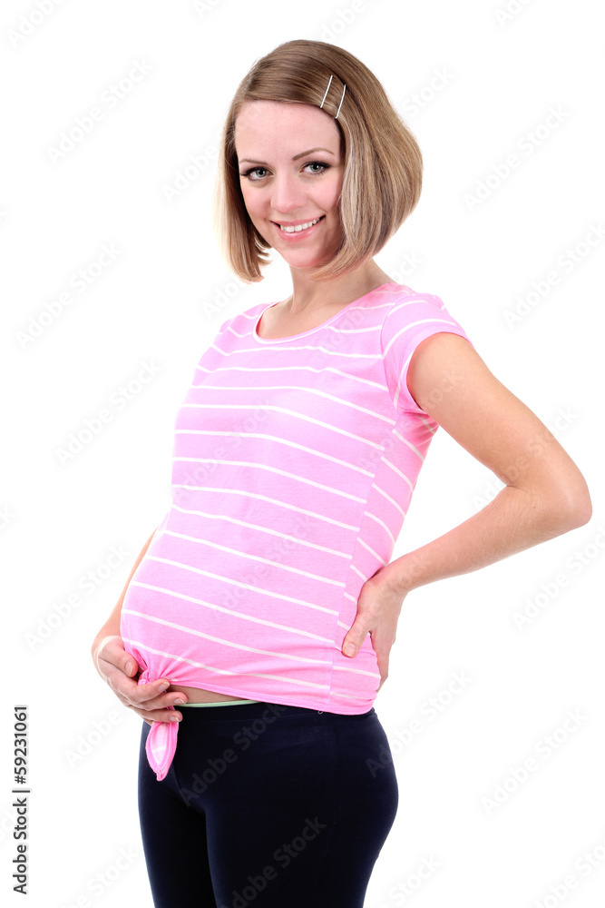 Beautiful young pregnant woman isolated on white Beautiful young pregnant woman isolated on white