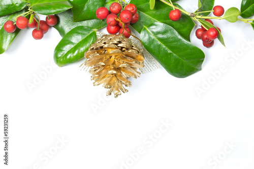 Christmas Border of holly on white photo