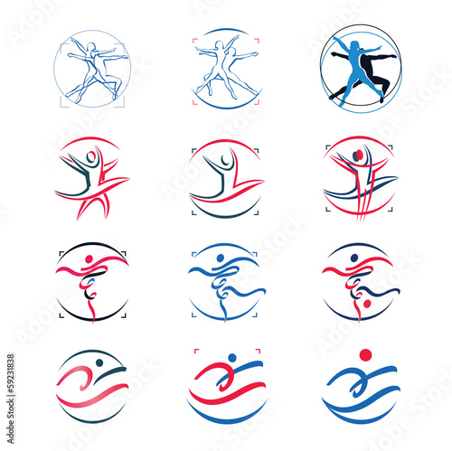 fitness, dance elements and icons with human silhouettes. vector