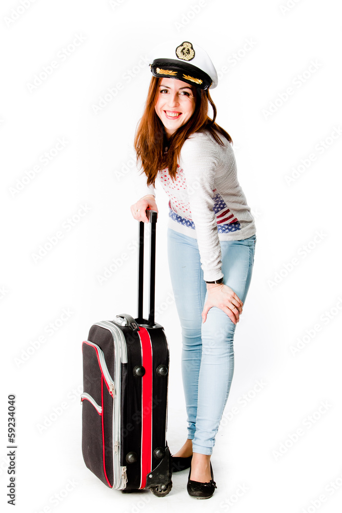 young and beautiful woman with a suitcase young and beautiful woman with a suitcase