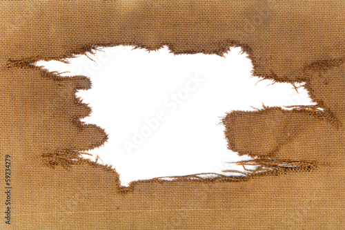 background of burlap with a white hole for writing text.