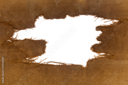 background of burlap with a white hole for writing text.
