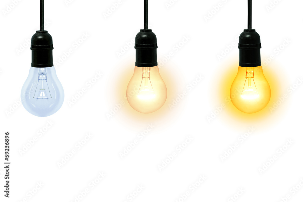 bulb of yellow light on white space bulb of yellow light on white space