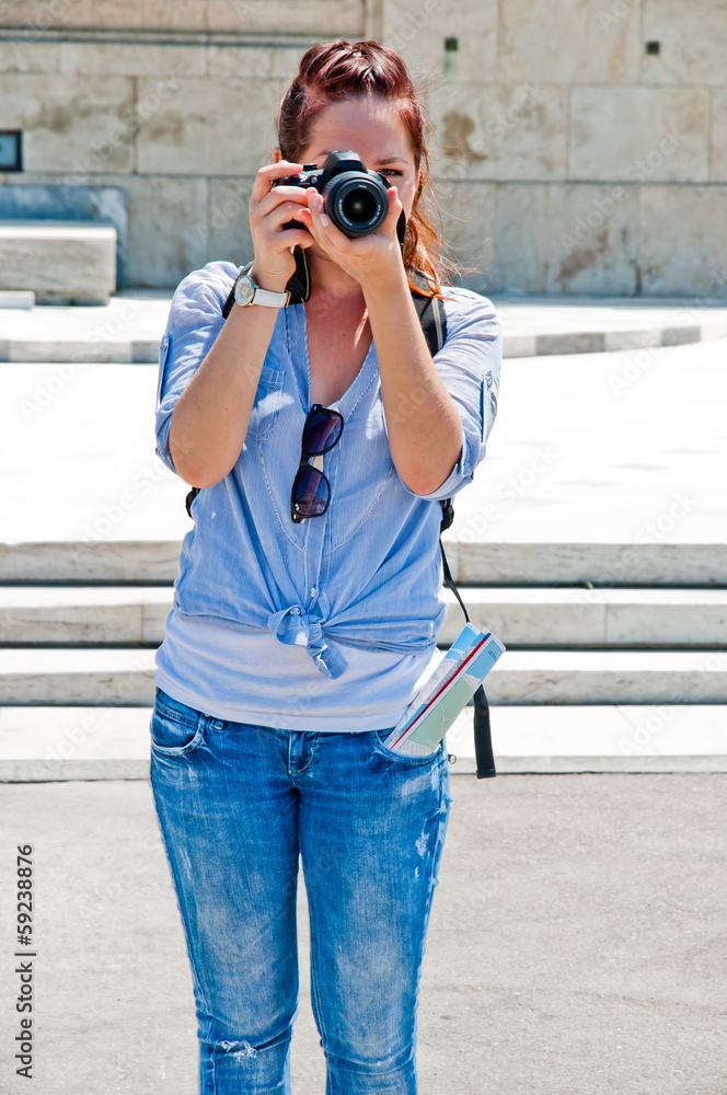 young and beautiful woman tourist