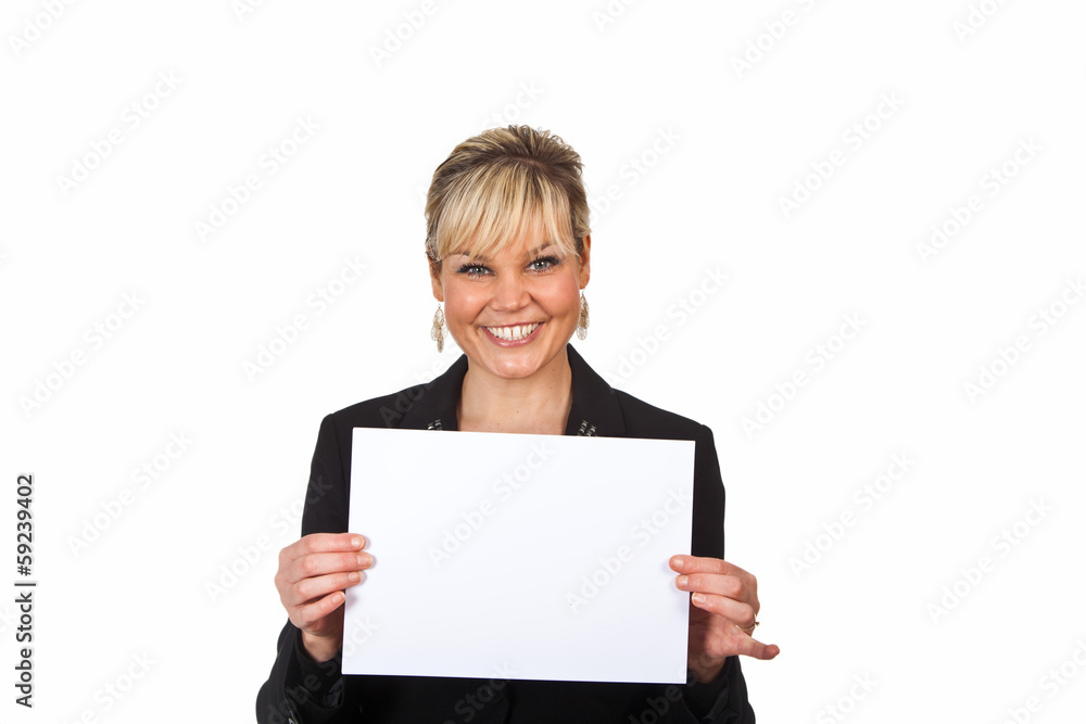 Studio portrait of a cute blond girl holding a piece of paper Studio portrait of a cute blond girl holding a piece of paper