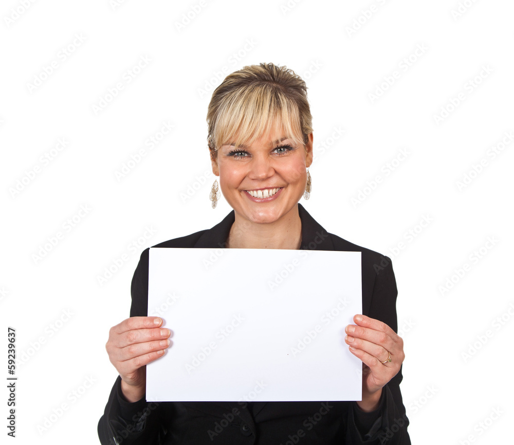 Studio portrait of a cute blond girl holding a piece of paper Studio portrait of a cute blond girl holding a piece of paper