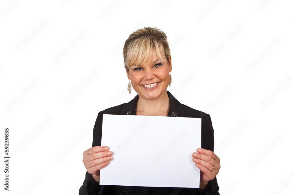 Studio portrait of a cute blond girl holding a piece of paper Studio portrait of a cute blond girl holding a piece of paper