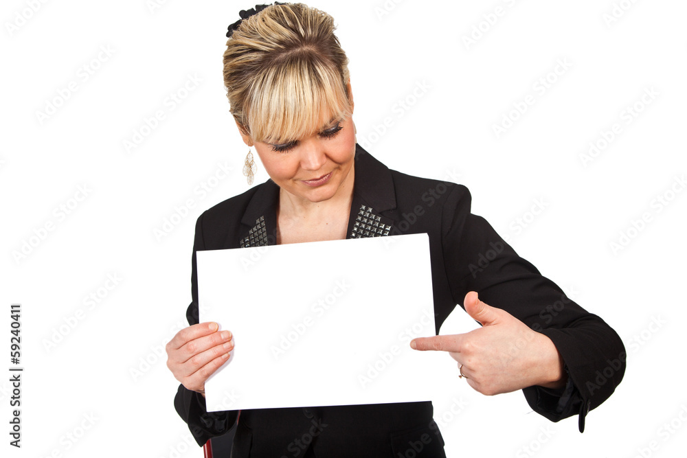 Studio portrait of a cute blond girl holding a piece of paper Studio portrait of a cute blond girl holding a piece of paper