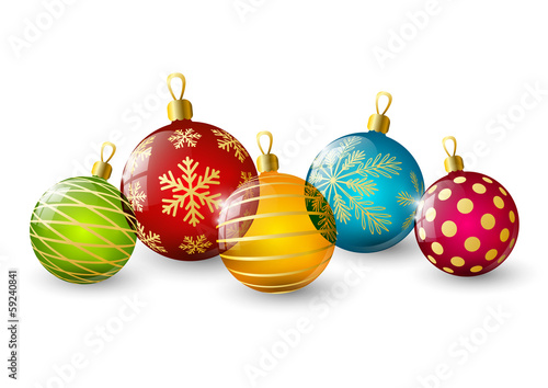 Color Christmas balls on white