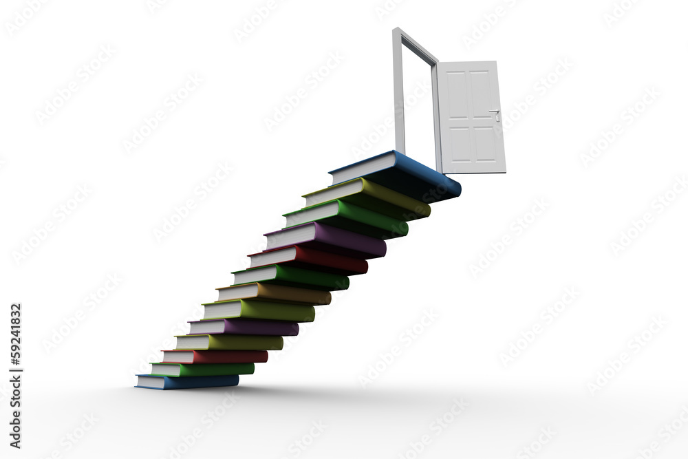 Obraz premium Steps made from books leading to open door