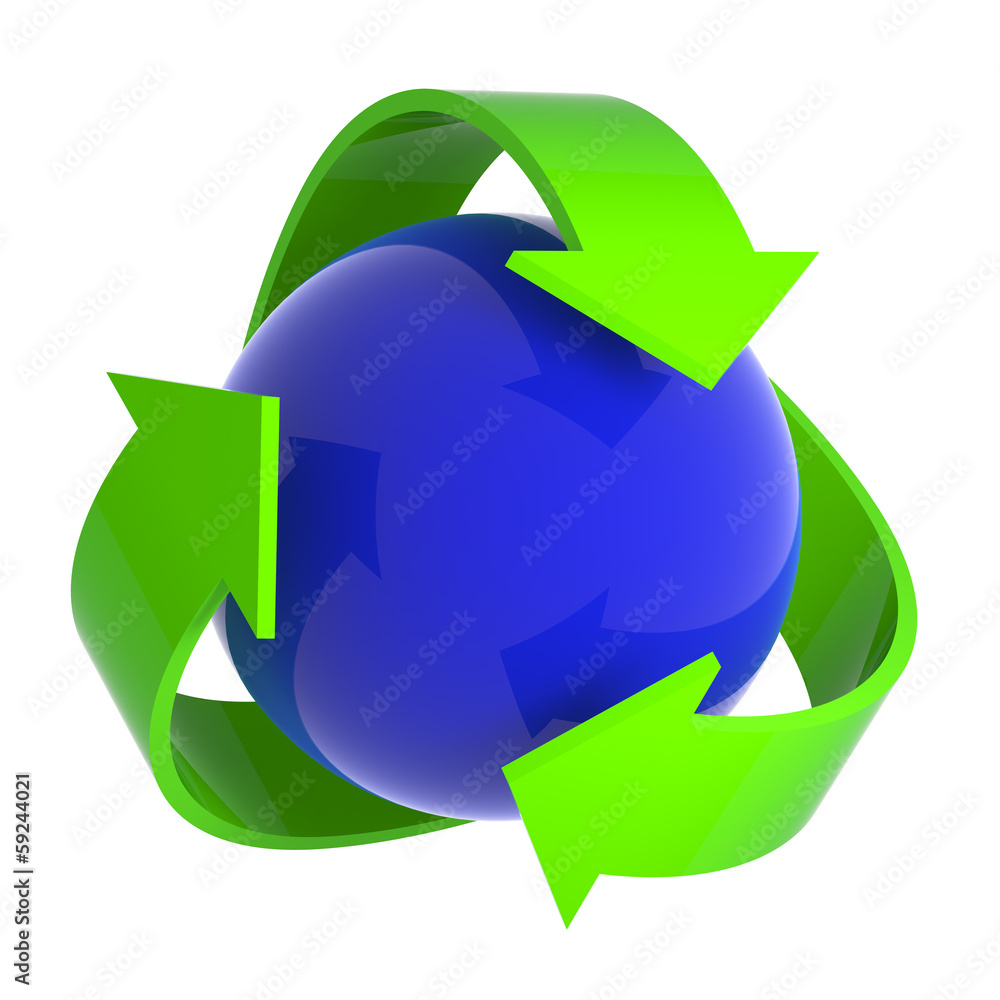 Obraz premium Blue sphere recycle symbol