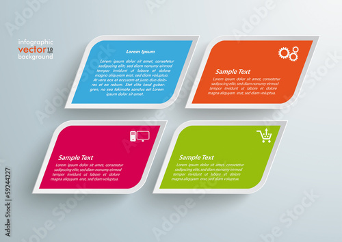 4 Colored Bevel Squares Infographic