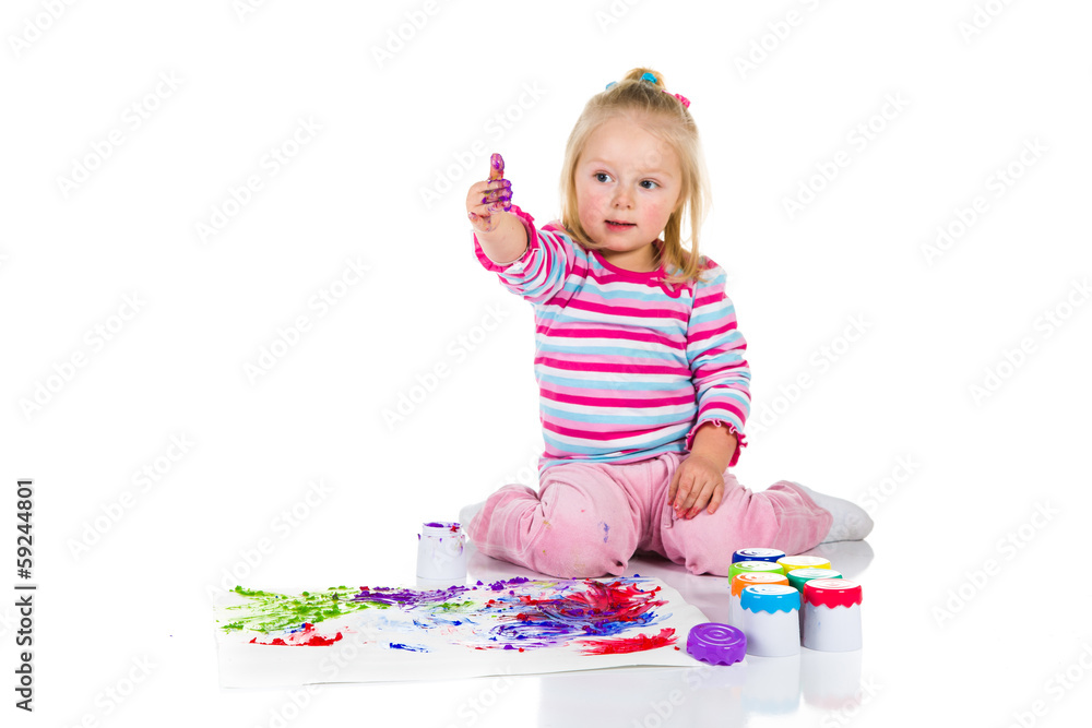 Child painting with fingers isolated on white Child painting with fingers isolated on white