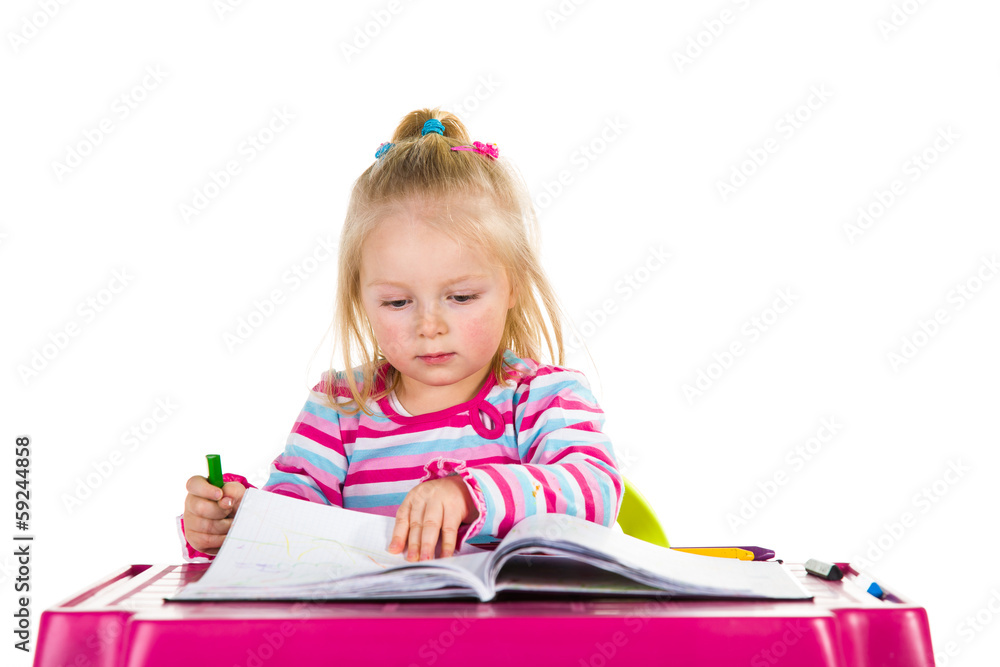 Child drawing with crayons isolated on white Child drawing with crayons isolated on white