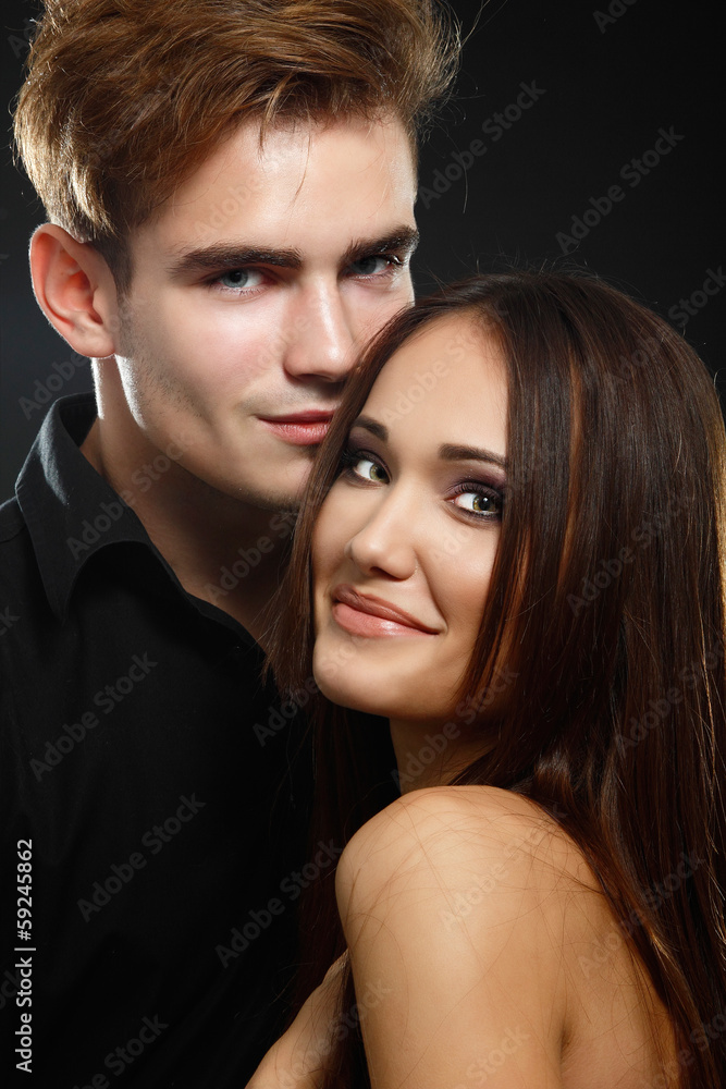 Sexy passion couple, beautiful young man and woman closeup