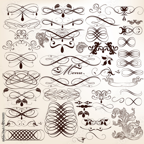 Collection of calligraphic vector design elements and page decor