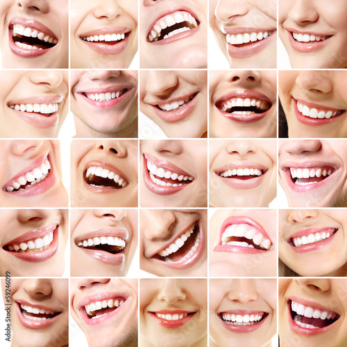 Perfect smiles. Set of 25 beautiful wide human smiles with great #59246099