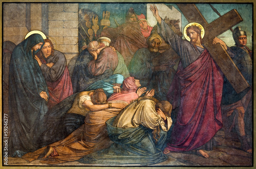 Fotografija Antwerp - Jesus meets the women of Jerusalems - fresco
