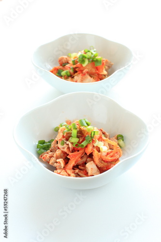 Korean food, Kimchi and pork pork stir fried