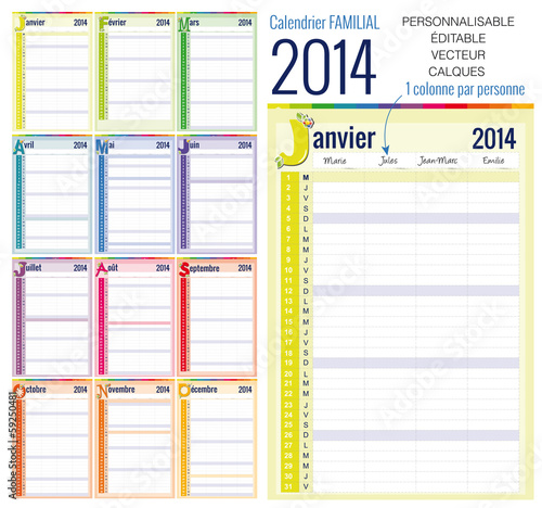 Calendrier familial 2014 - vecteur