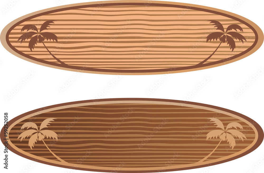 Fototapeta premium Wooden surf boards with hawaii concept. To see the other vector surfboard illustrations , please check Surfboards collection.
