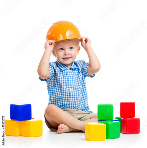child playing with building...