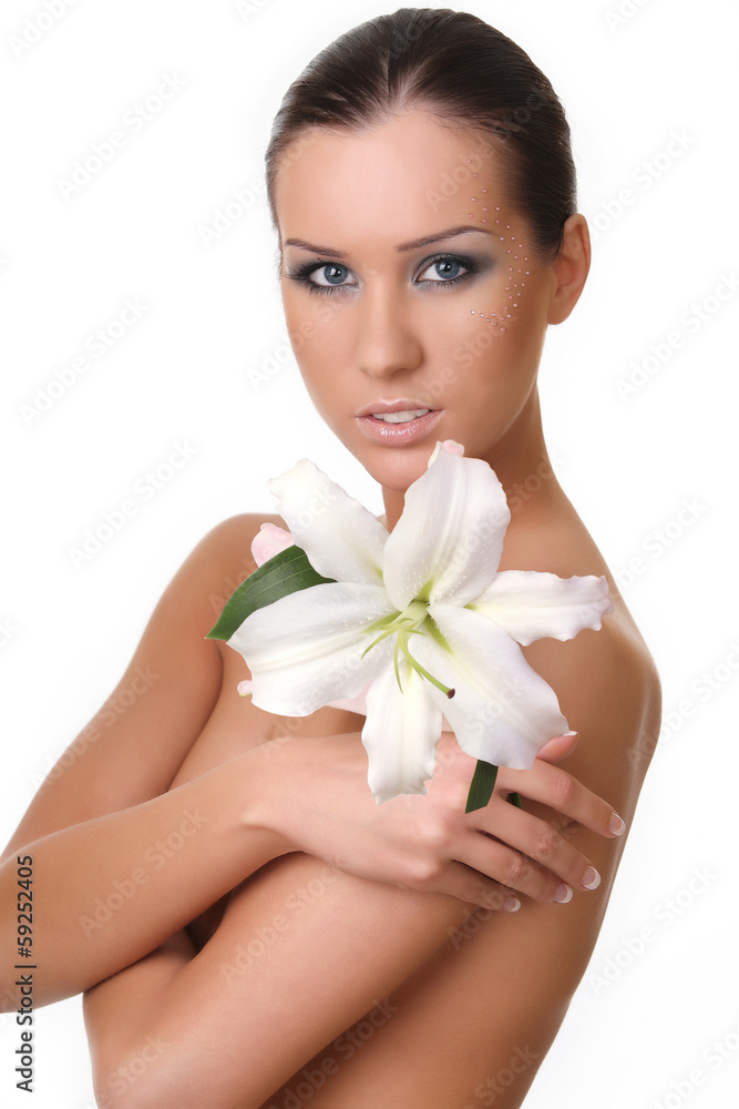 young beautiful girl with a lily young beautiful girl with a lily