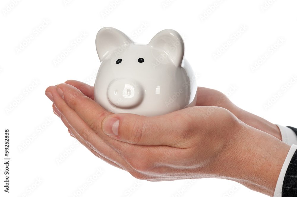 Holding piggy bank