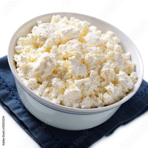 Bowl of crumbly cottage cheese