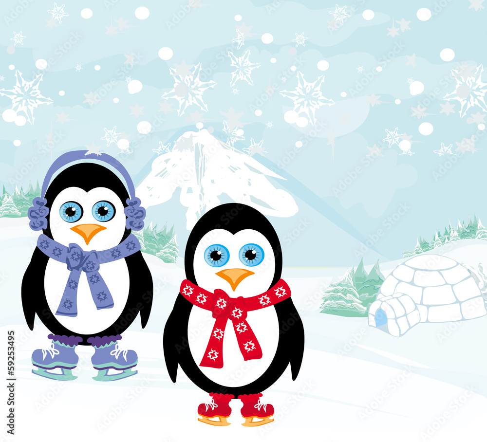 Fototapeta premium ice skating penguins