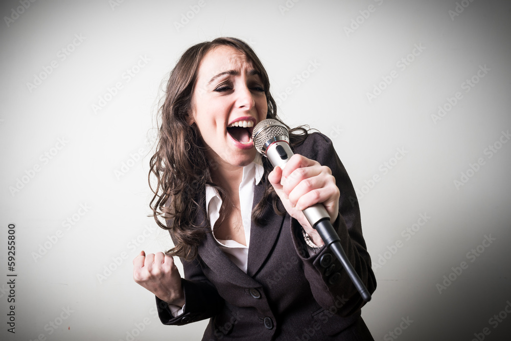 singing beautiful young businesswoman singing beautiful young businesswoman