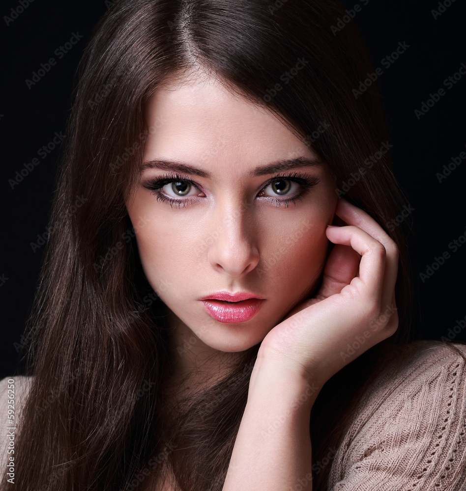 Sexy makeup woman. Closeup portrait on black background Sexy makeup woman. Closeup portrait on black background