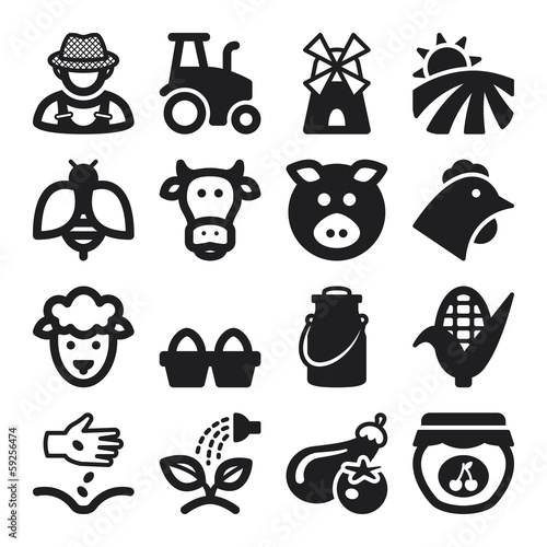 Farming flat icons. Black