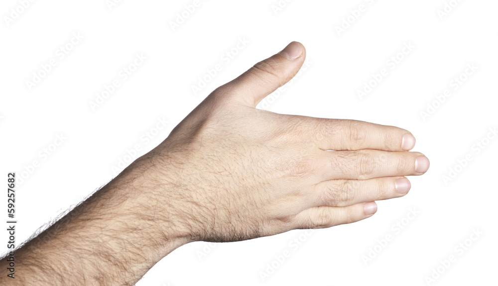 Empty open hand on white background