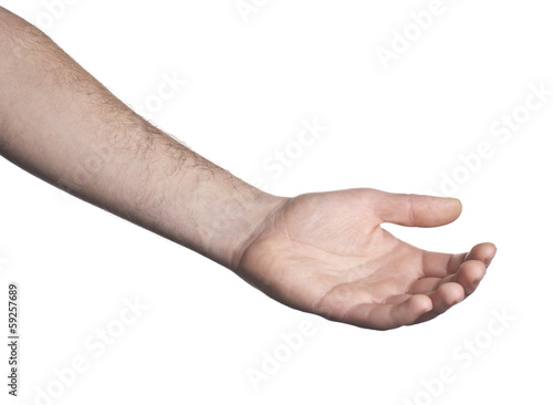 Empty open hand on white background