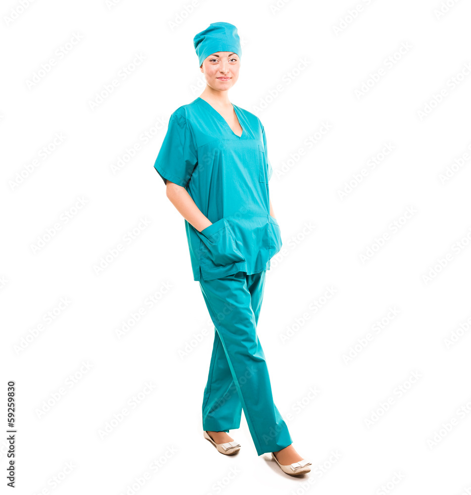 Full length portrait of young female surgeon doctor Full length portrait of young female surgeon doctor