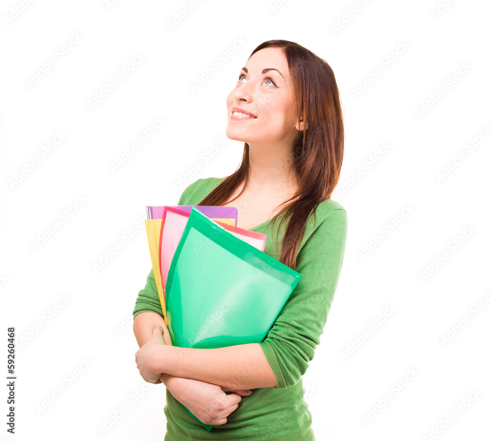 Nice female student smiling and looking at camera Nice female student smiling and looking at camera