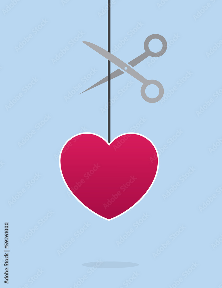 Heart on a string about to be cut with scissors Stock Vector | Adobe Stock
