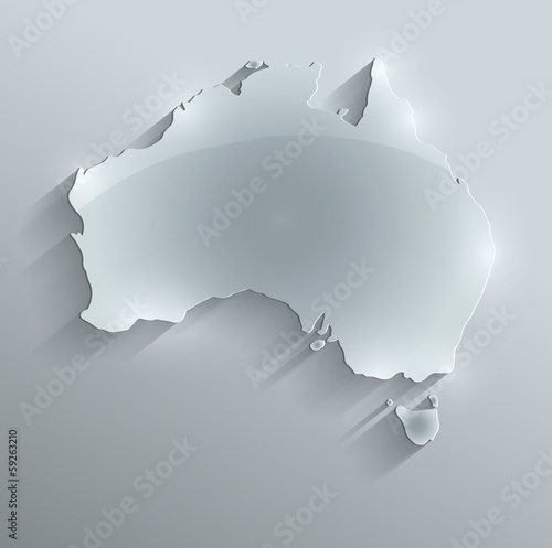 Australia map glass card paper 3D vector flag