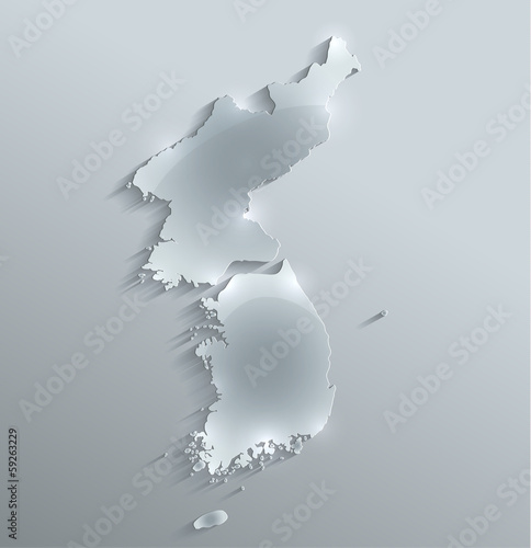 South North Korea map glass card paper 3D divided vector