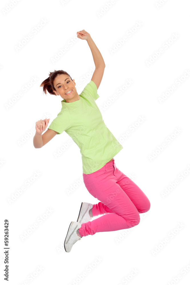 Happy winner girl jumping Happy winner girl jumping