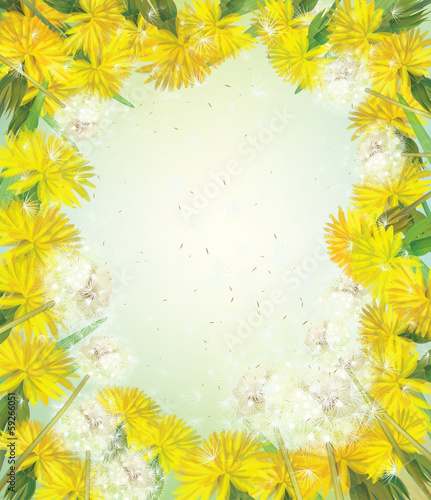 Vector floral frame with  dandelions.