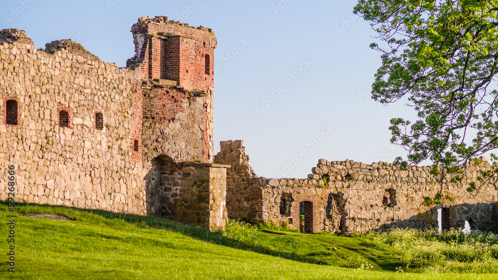 Medieval castle ruin with brick and stone walls Stock Photo | Adobe Stock