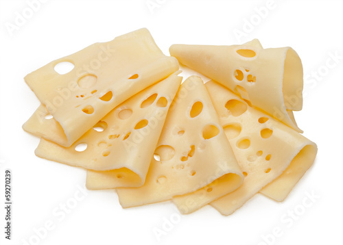 Cheese slices isolated on white background