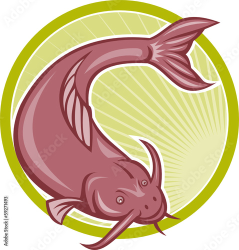 Angry Catfish Diving Down Cartoon