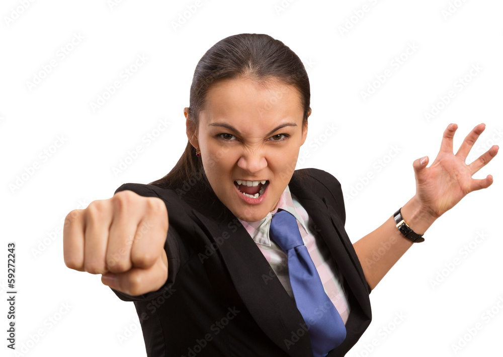 Young caucasian businesswoman starting to fight Young caucasian businesswoman starting to fight